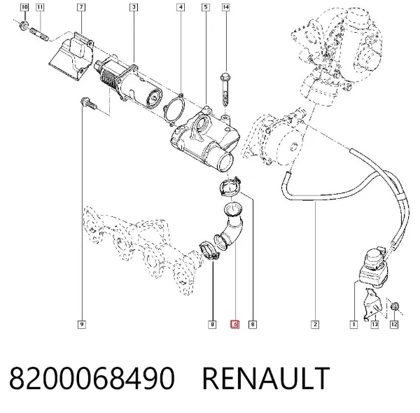 Tubo del sistema de recirculación de gases de escape EGR 8200068490 Renault (RVI)