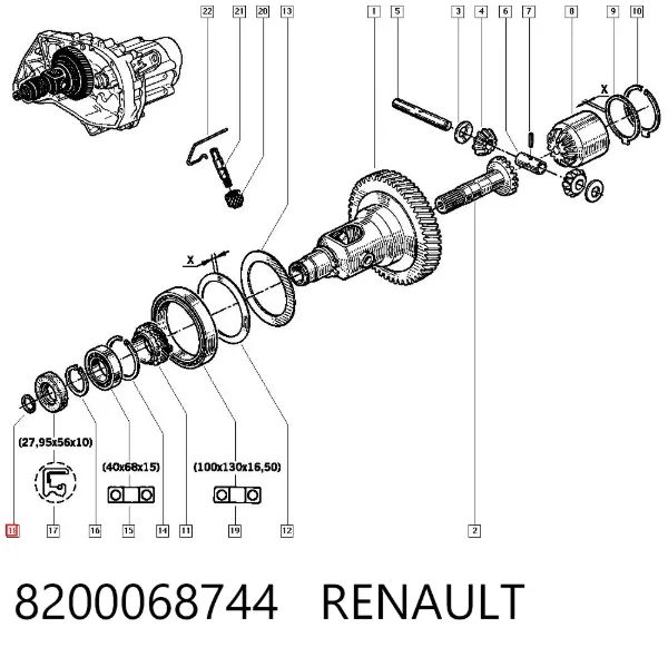 Retén del semieje delantero derecho 8200068744 Renault (RVI)