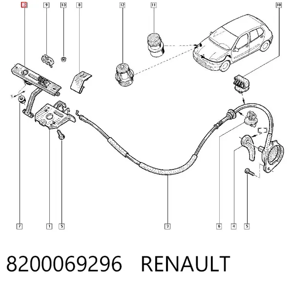 Cerradura de capó 8200069296 Renault (RVI)