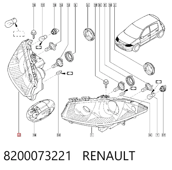 Faro derecho 8200073221 Renault (RVI)