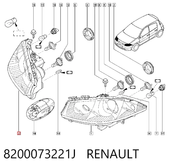Faro derecho 8200073221J Renault (RVI)