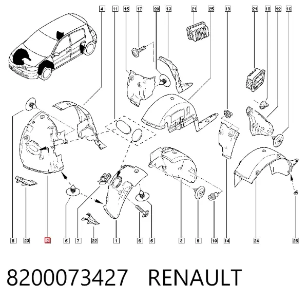 Guardalodos interior delantero derecho 8200073427 Renault (RVI)