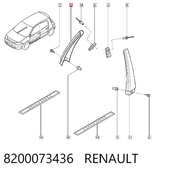 Moldura exterior central derecha del pilar de la carrocería 8200073436 Renault (RVI)
