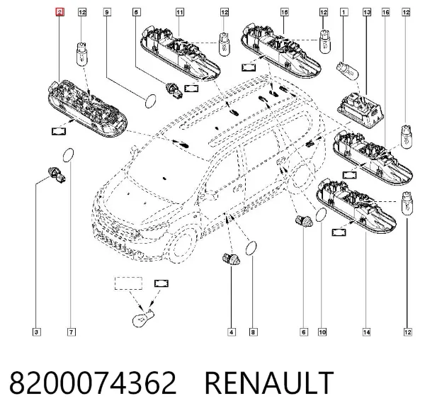 Luz interior trasera 8200074362 Renault (RVI)