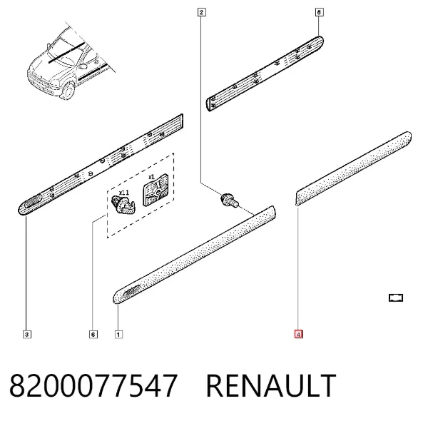 Moldura de puerta trasera izquierda 8200077547 Renault (RVI)