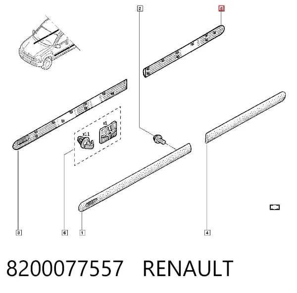 Moldura de puerta trasera derecha 8200077557 Renault (RVI)