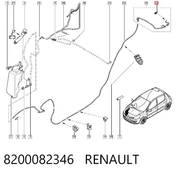 Boquilla del lavaparabrisas trasero 8200082346 Renault (RVI)