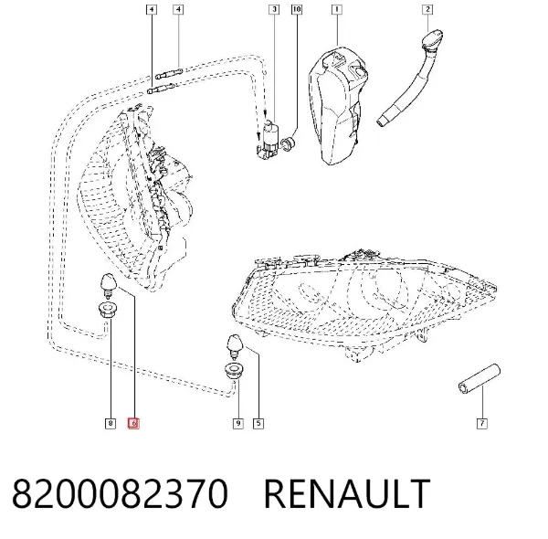 Boquilla del lavador de faros delanteros 8200082370 Renault (RVI)