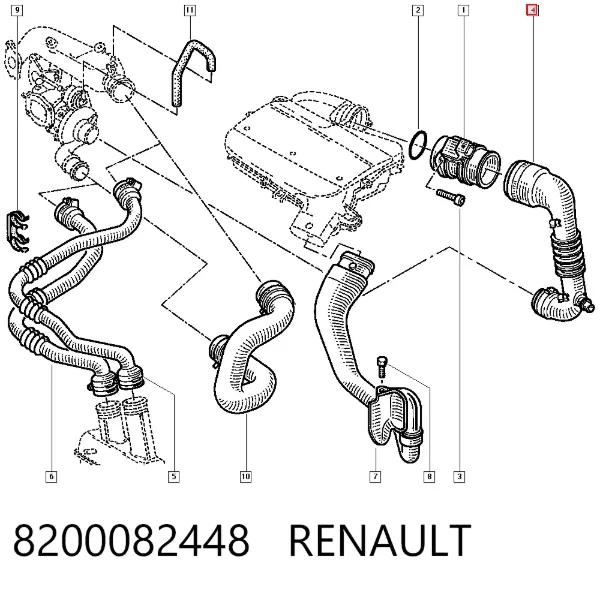 Tubo de admisión de aire al turbocompresor 8200082448 Renault (RVI)