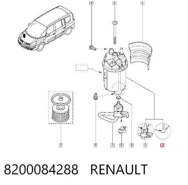 Caja del filtro de combustible 8200084288 Renault (RVI)