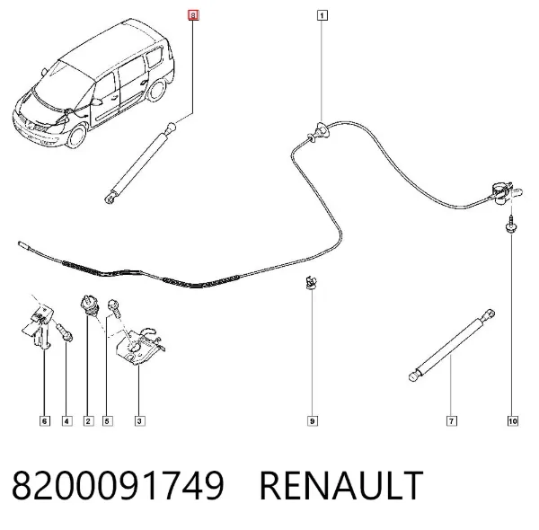 Amortiguador de capó 8200091749 Renault (RVI)