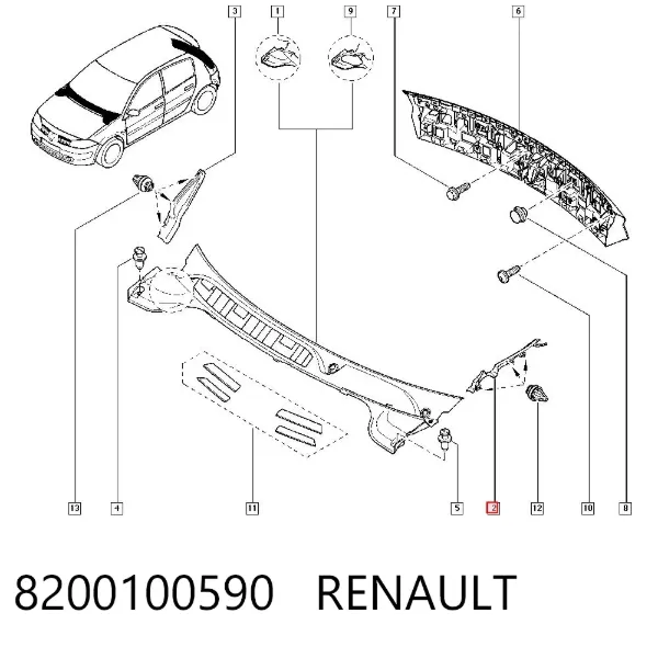 Rejilla izquierda de limpiaparabrisas 8200100590 Renault (RVI)