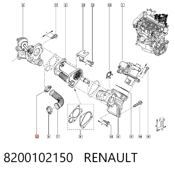 Abrazadera de tubo de la válvula EGR 8200102150 Renault (RVI)