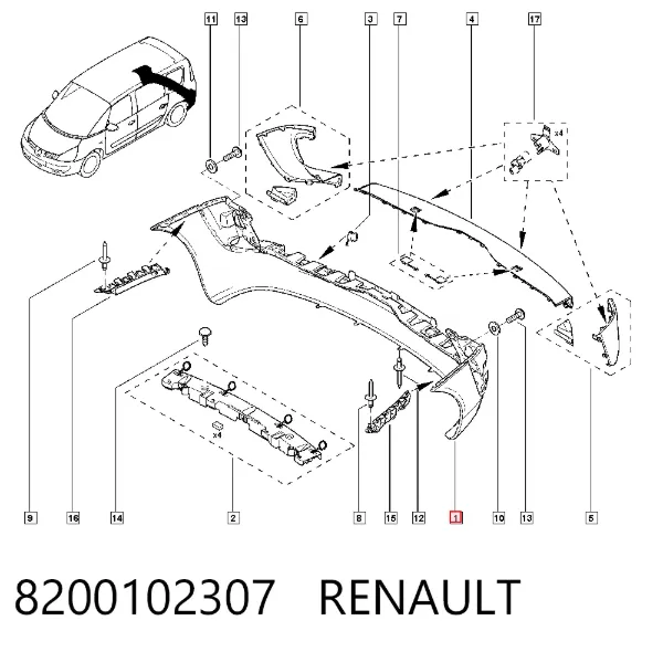 Parachoques trasero 8200102307 Renault (RVI)