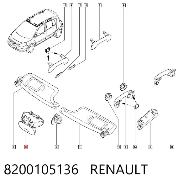 Espejo interior 8200105136 Renault (RVI)