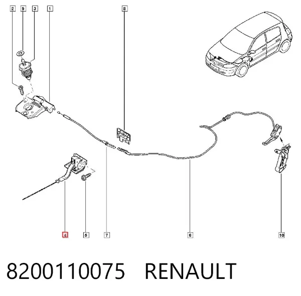 Palanca de apertura del capó 8200110075 Renault (RVI)
