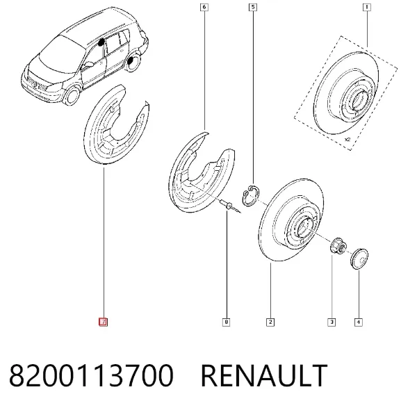 Protector de disco de freno trasero derecho 8200113700 Renault (RVI)