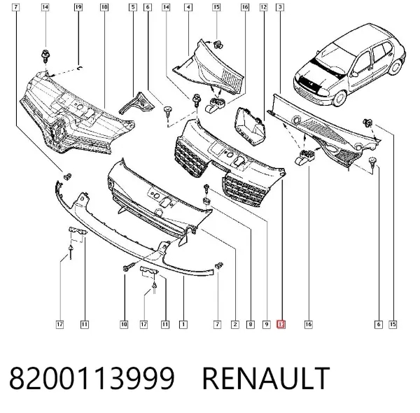 Parrilla 8200113999 Renault (RVI)