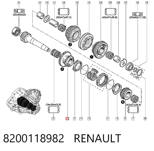 Engranaje conductor de sexta velocidad 8200118982 Renault (RVI)