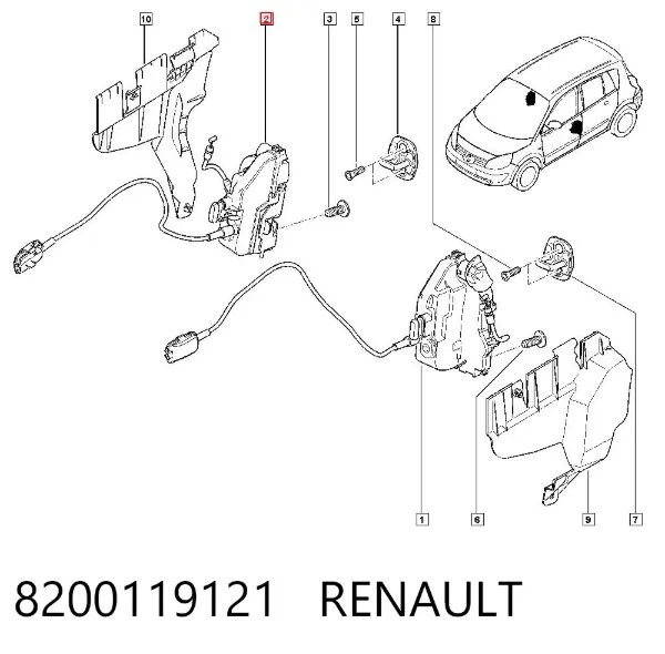Cerradura de puerta delantera derecha 8200119121 Renault (RVI)