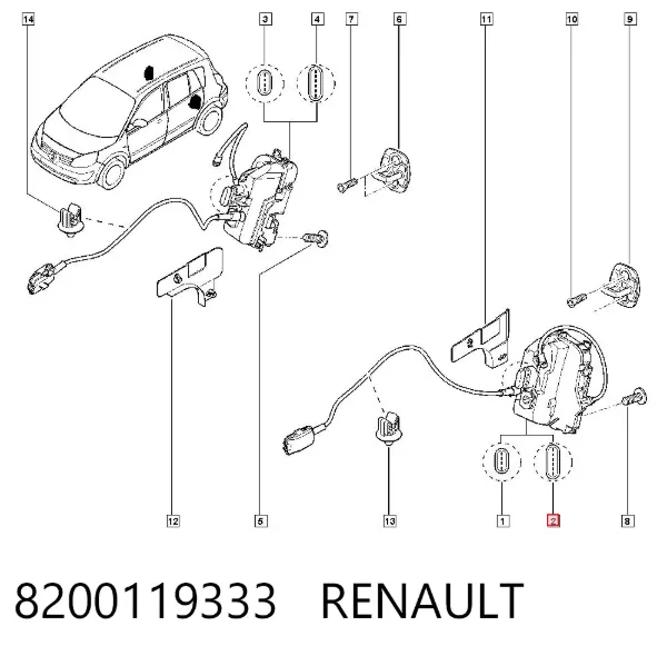 Cerradura de puerta trasera izquierda 8200119333 Renault (RVI)