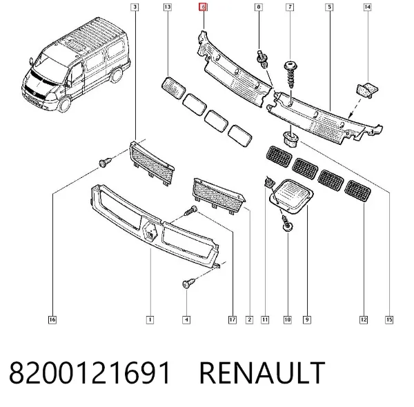 Rejilla derecha de limpiaparabrisas 8200121691 Renault (RVI)