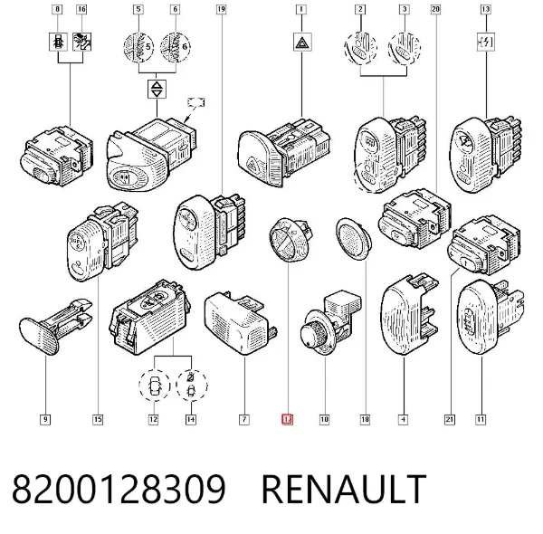 Botón del regulador de altura de faros 8200128309 Renault (RVI)