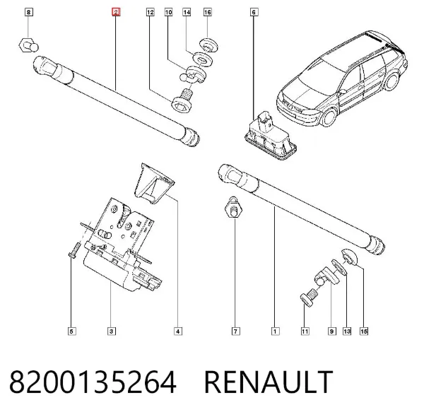 Amortiguador de vidrio de portón trasero (puerta trasera 3/5) 8200135264 Renault (RVI)