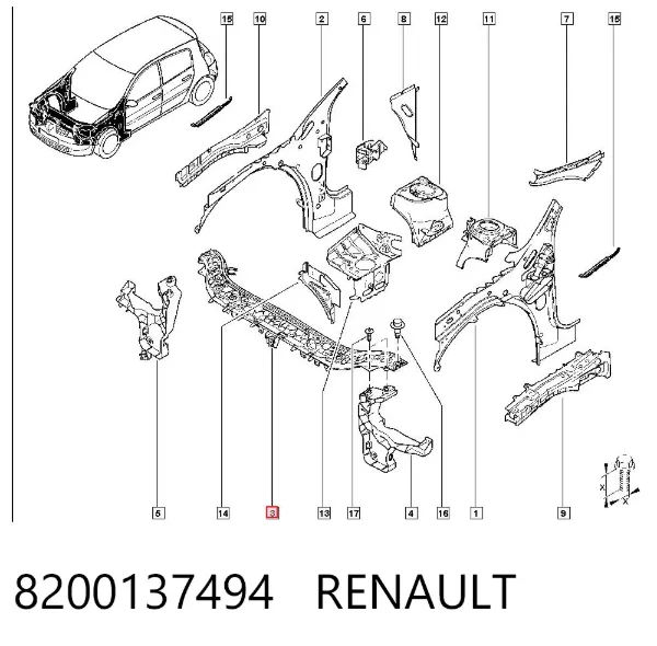 Soporte de radiador superior 8200137494 Renault (RVI)