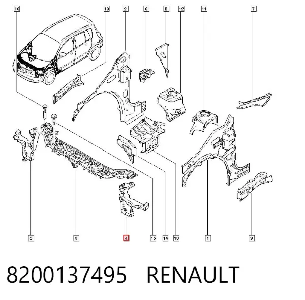 Soporte izquierdo del radiador (panel de montaje de faros) 8200137495 Renault (RVI)