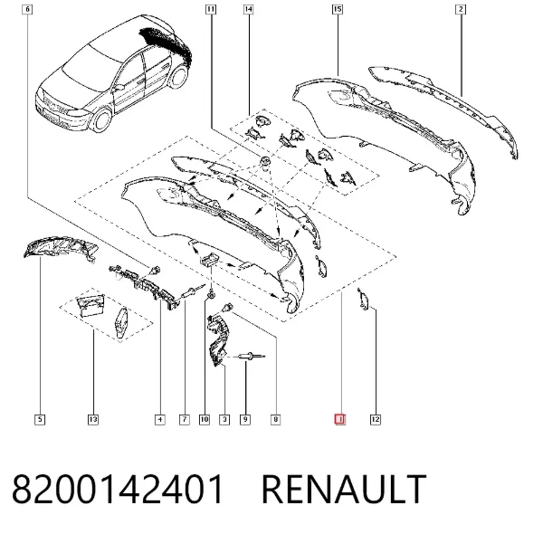 Parachoques trasero 8200142401 Renault (RVI)