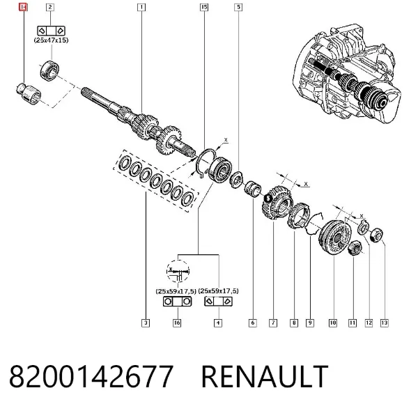 Cojinete piloto del cigüeñal 8200142677 Renault (RVI)