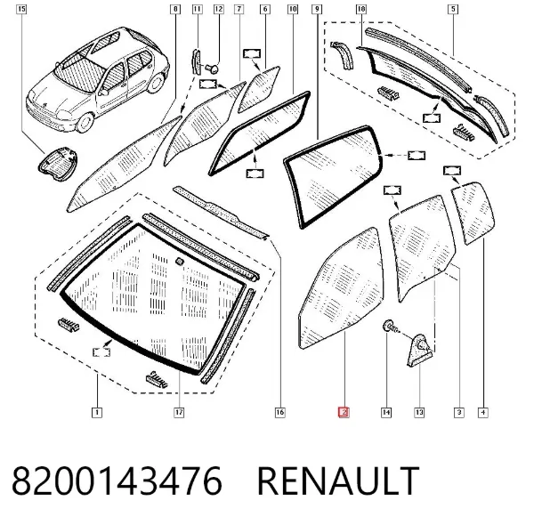 Luna delantera derecha 8200143476 Renault (RVI)