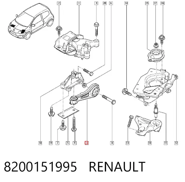 Soporte de motor trasero 8200151995 Renault (RVI)