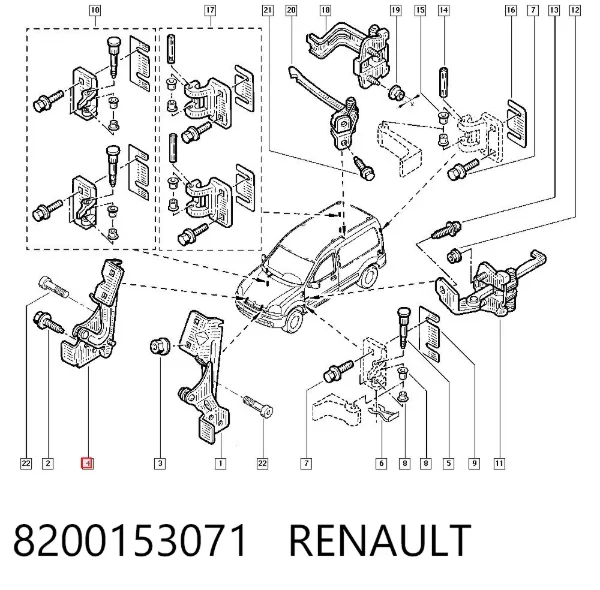 Bisagra derecha del capó 8200153071 Renault (RVI)