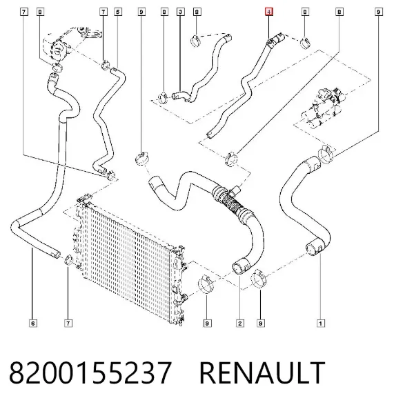 Manguera superior del radiador 8200155237 Renault (RVI)