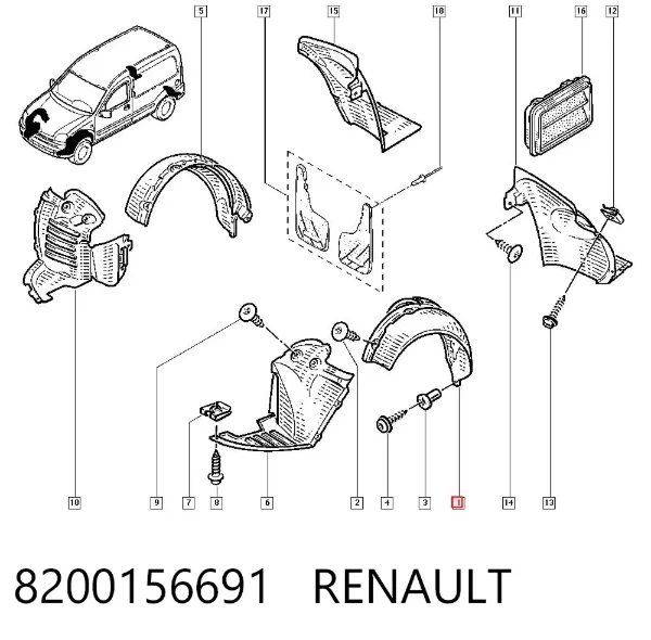 Paso de rueda delantero izquierdo trasero 8200156691 Renault (RVI)