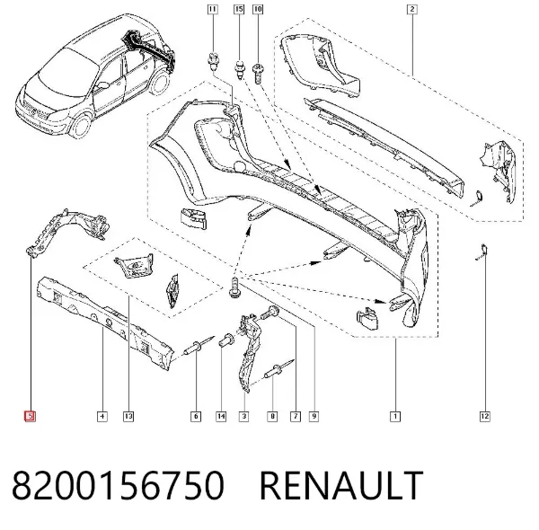 Soporte del parachoques trasero derecho 8200156750 Renault (RVI)