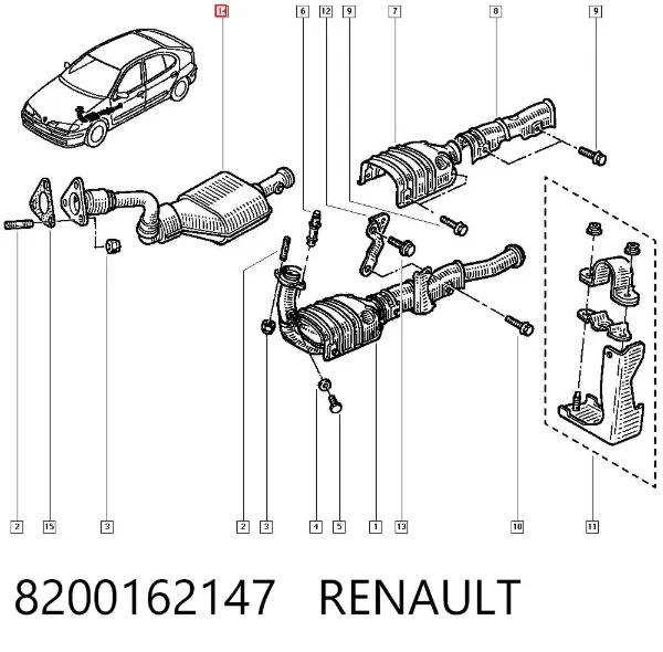 Tubo de admisión del silenciador de escape delantero 8200162147 Renault (RVI)