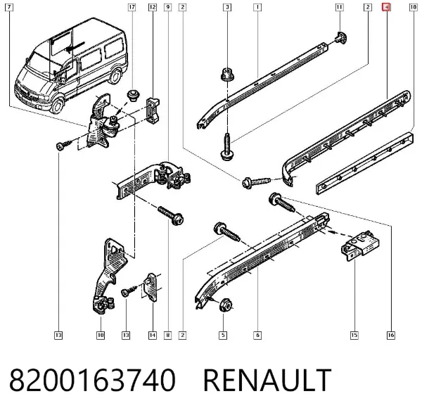 Carril guía central derecho de puerta corrediza 8200163740 Renault (RVI)