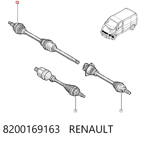 Semieje delantero derecho 8200169163 Renault (RVI)