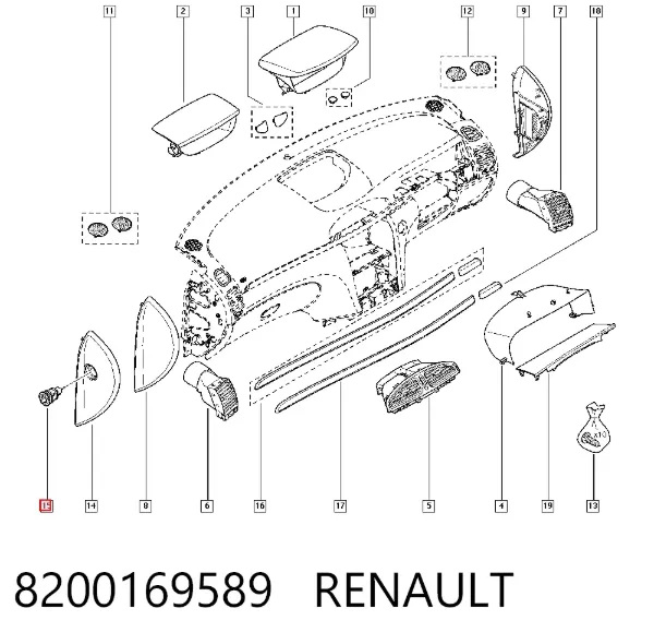 Interruptor de desactivación del airbag del pasajero 8200169589 Renault (RVI)