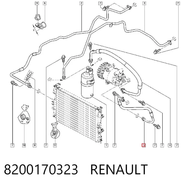 Manguera de aire acondicionado de compresor al condensador 8200170323 Renault (RVI)