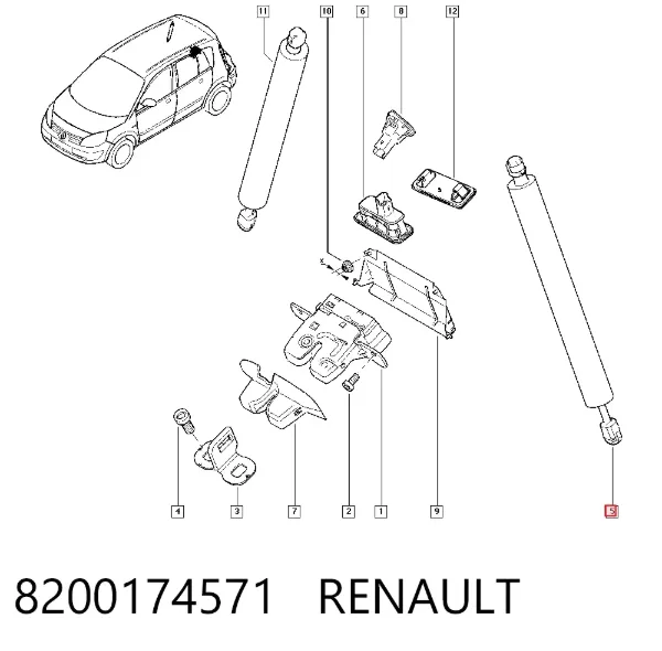 Amortiguador maletero 8200174571 Renault (RVI)