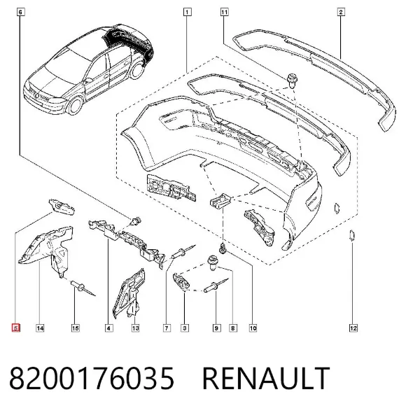 Soporte exterior derecho del parachoques trasero 8200176035 Renault (RVI)