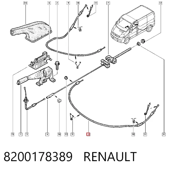 Cable de freno de mano trasero izquierdo 8200178389 Renault (RVI)