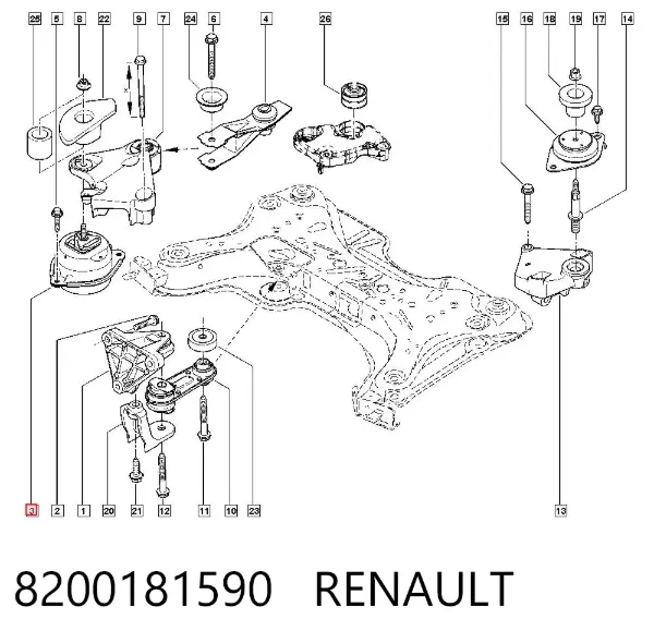 Soporte inferior derecho del motor 8200181590 Renault (RVI)