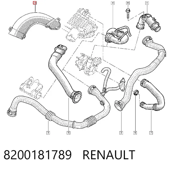 Conducto de aire, salida del filtro de aire 8200181789 Renault (RVI)