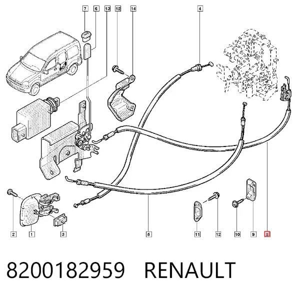 Cable de apertura de puerta lateral corrediza 8200182959 Renault (RVI)