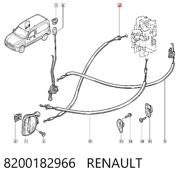 Cable de apertura de cerradura de puerta corrediza 8200182966 Renault (RVI)